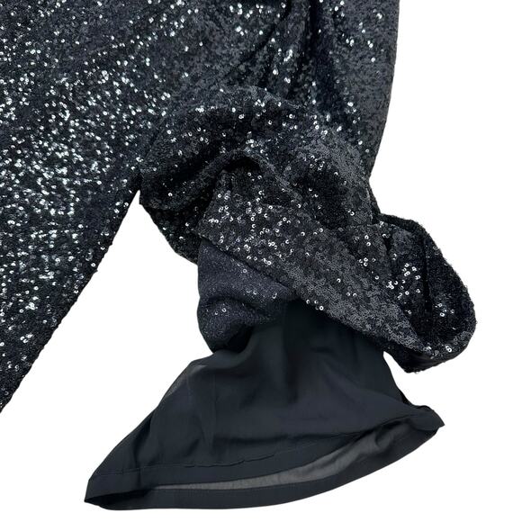 NWT Banana Republic Black Sequin Wide Leg Pants Sz Small Elastic Waist High Rise - Picture 8 of 16